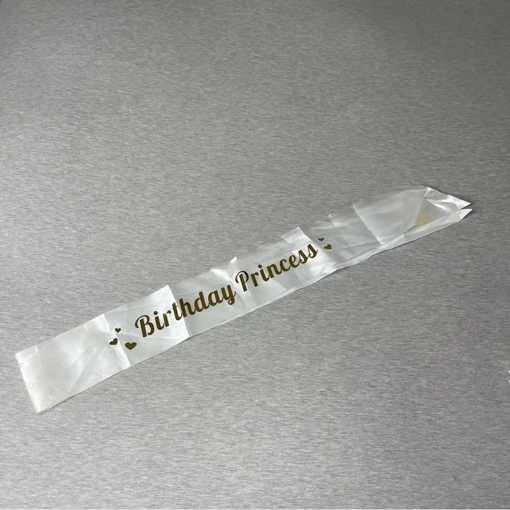 Birthday Princess White & Gold Script Party Favor Sash